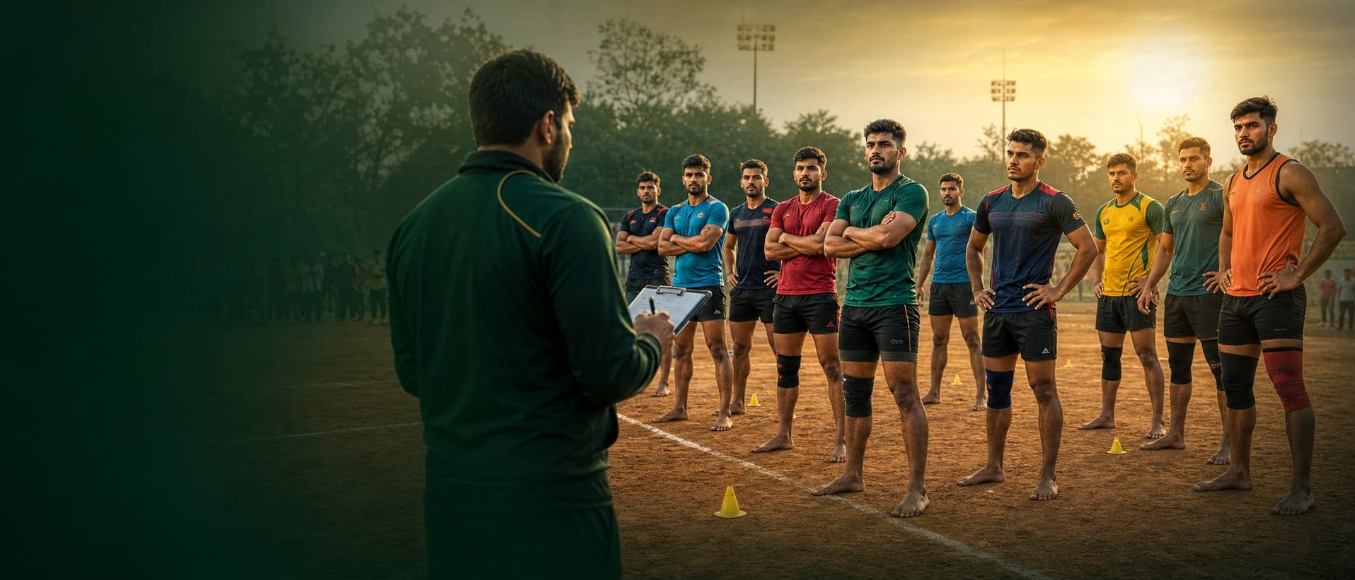 Kabaddi coach evaluating a player lineup