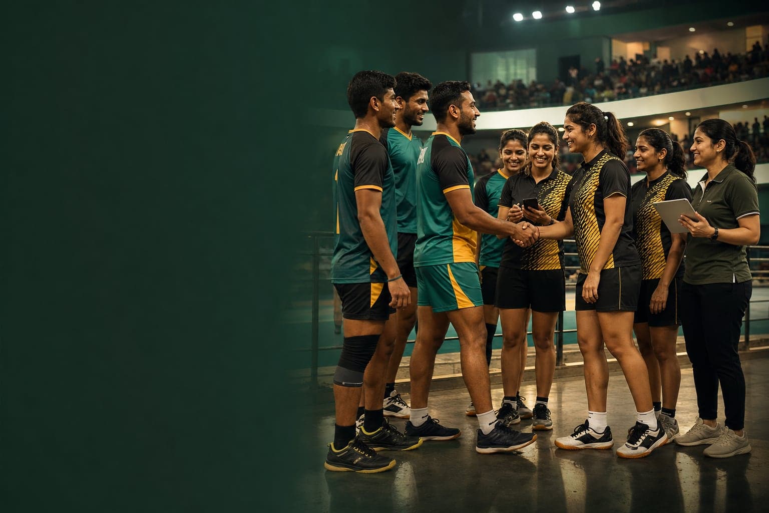 Kabaddi teams connecting after a match